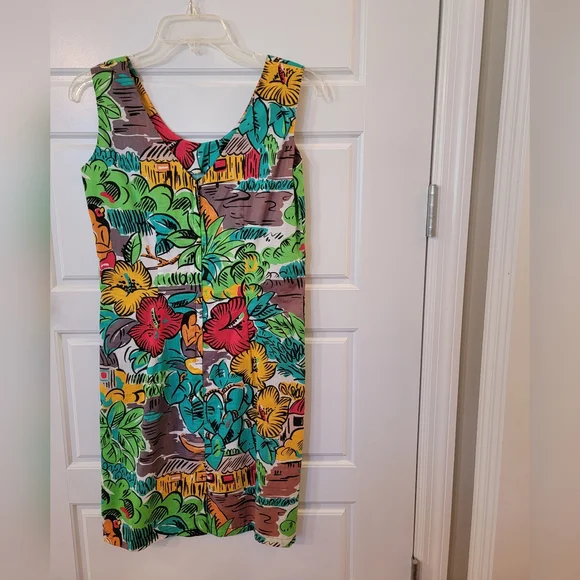 VTG Hula Moon by Jams World Novelty Print Cotton Shift Dress - Rare Cut 001 - Picture 11 of 15